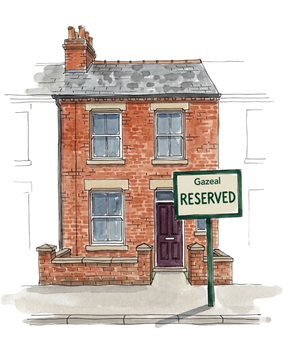 An illustration of a Victorian terraced home with a Gazeal Reserved sign outside.